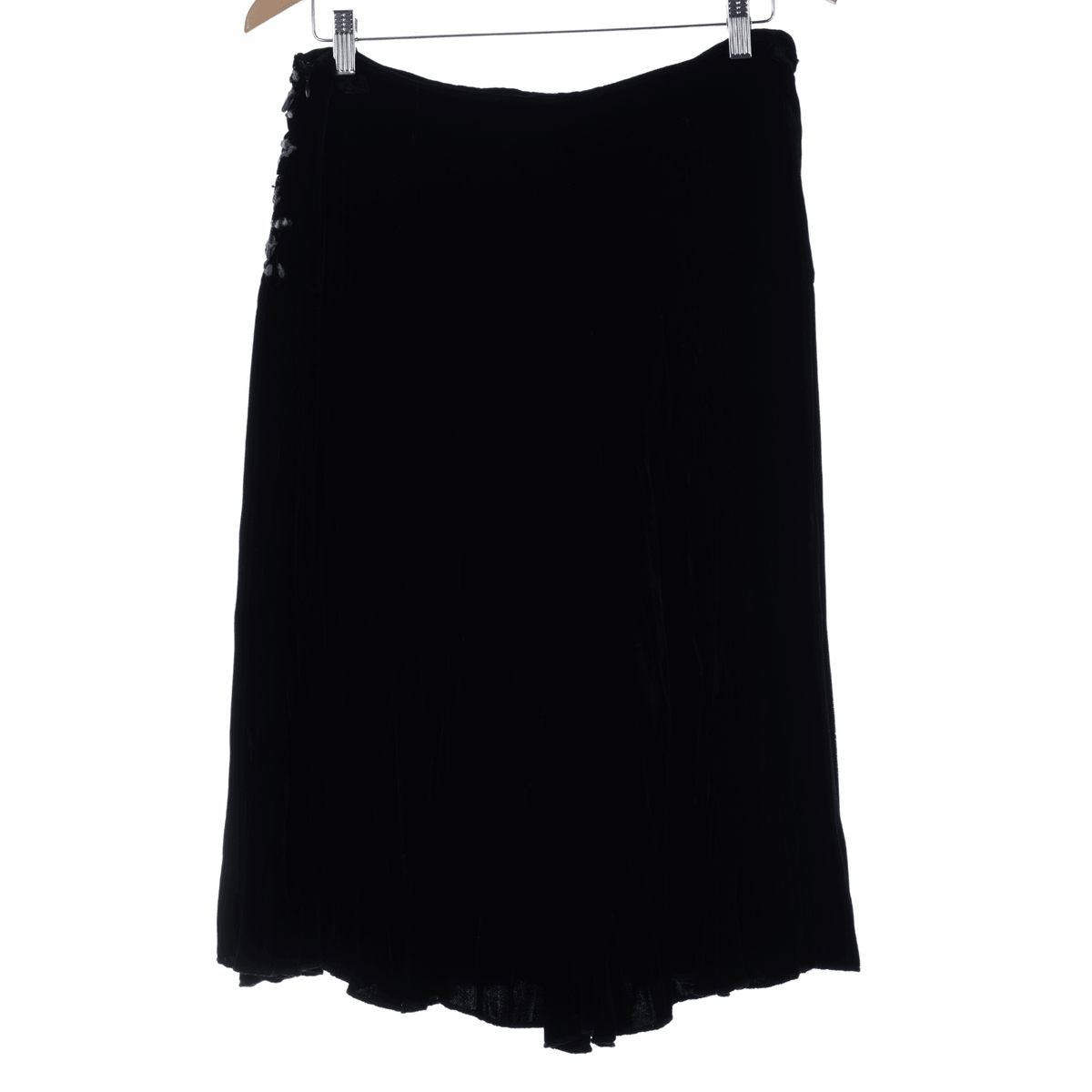 T Made In Italy Black Velvet Skirt with Embroidered Detail UK Size 14 - Ava & Iva