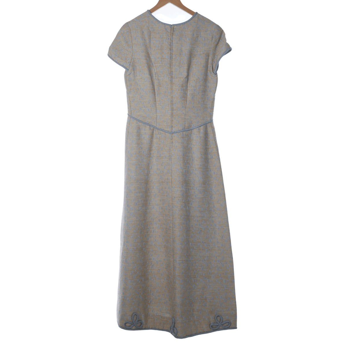 Vintage Cream and Pale Blue Capped Sleeved Dress UK Size 8 - Ava & Iva