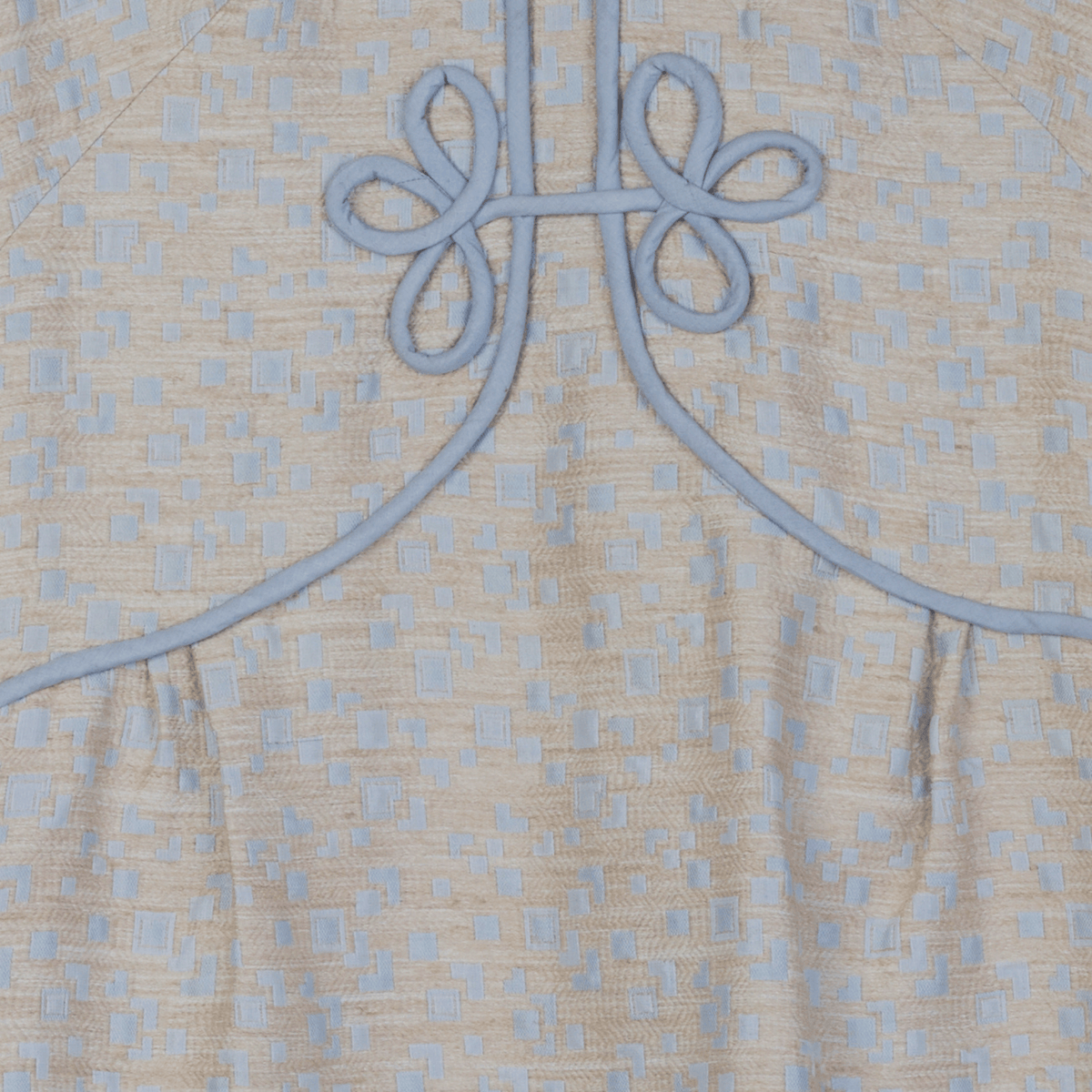 Vintage Cream and Pale Blue Capped Sleeved Dress UK Size 8 - Ava & Iva