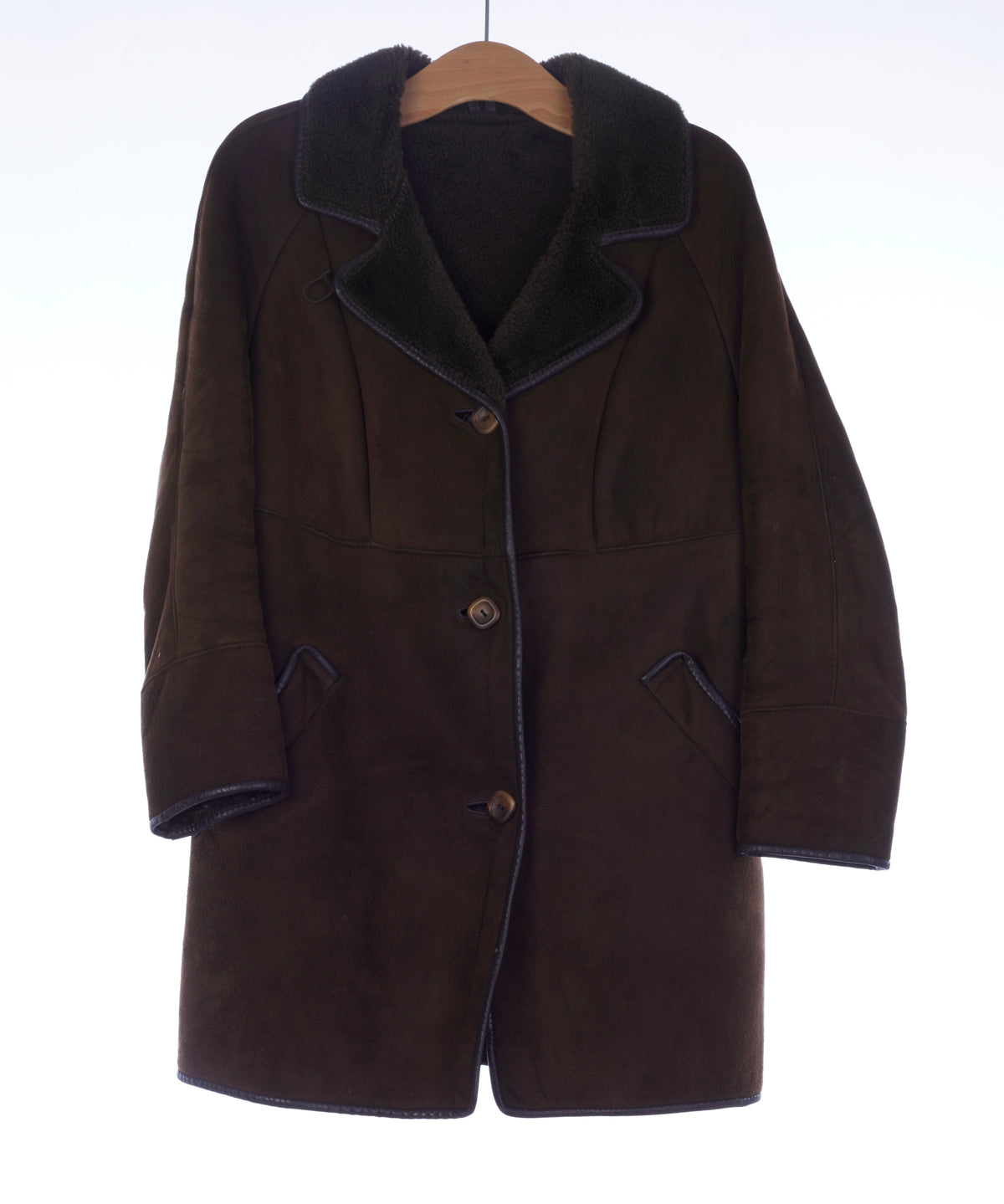 Woolea Sheepskin Brown Long Sleeved Coat UK Size 16.