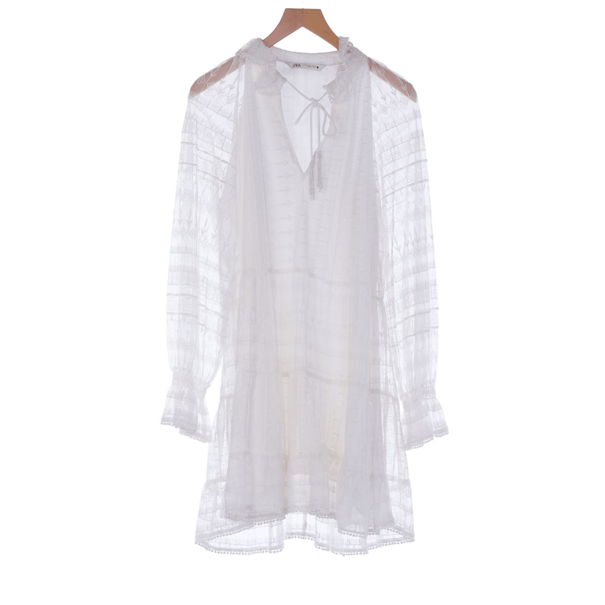 Zara White Long Sleeved Dress UK Size 14 - Ava & Iva