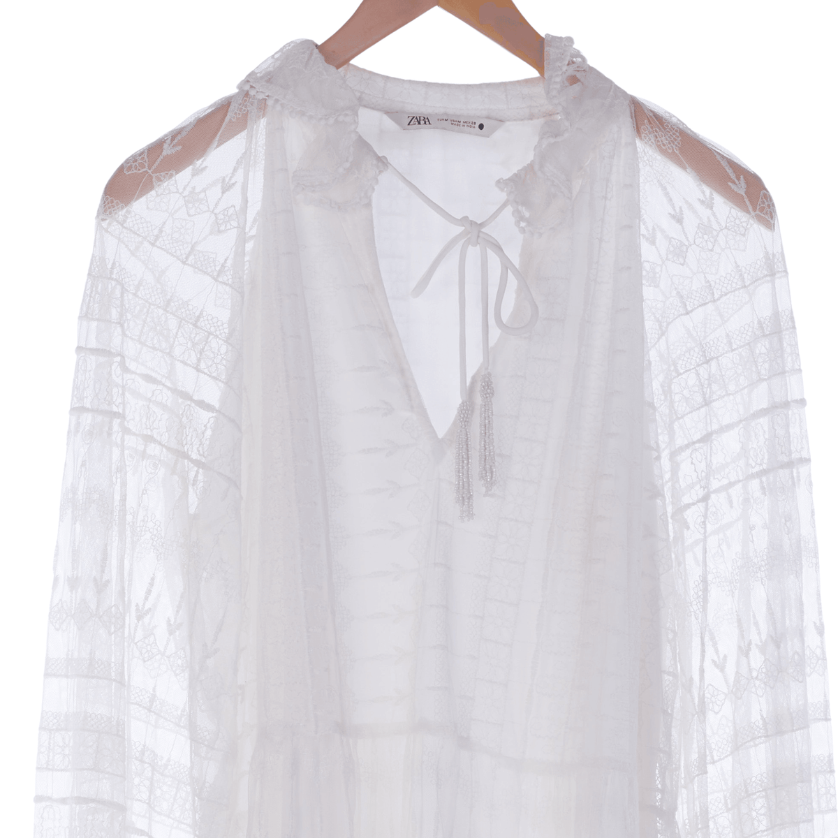 Zara White Long Sleeved Dress UK Size 14 - Ava & Iva