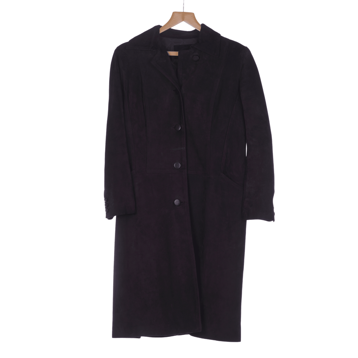 Bally Brown Suede Leather Brown Long Sleeved Full Length Coat UK Size 12 - Ava & Iva