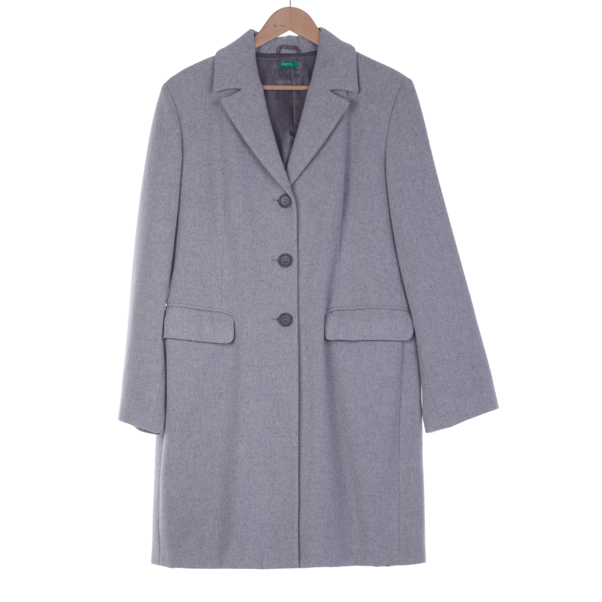 Benetton Wool Light Grey Long Sleeved Coat UK Size 14 - Ava & Iva