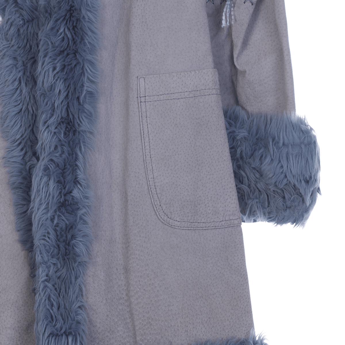 Bershka Leather Faux Fur Collared Grey Long Sleeved Coat UK Size 10 - Ava & Iva