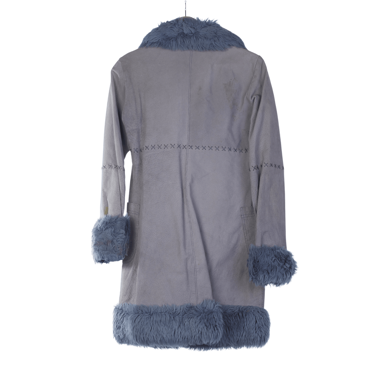 Bershka Leather Faux Fur Collared Grey Long Sleeved Coat UK Size 10 - Ava & Iva