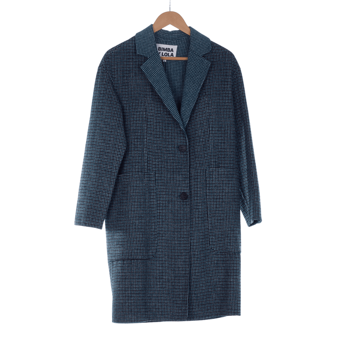 Bimba Y Lola Wool Blend Green Brown Tweed Long Sleeved Coat UK Size 12 - Ava & Iva