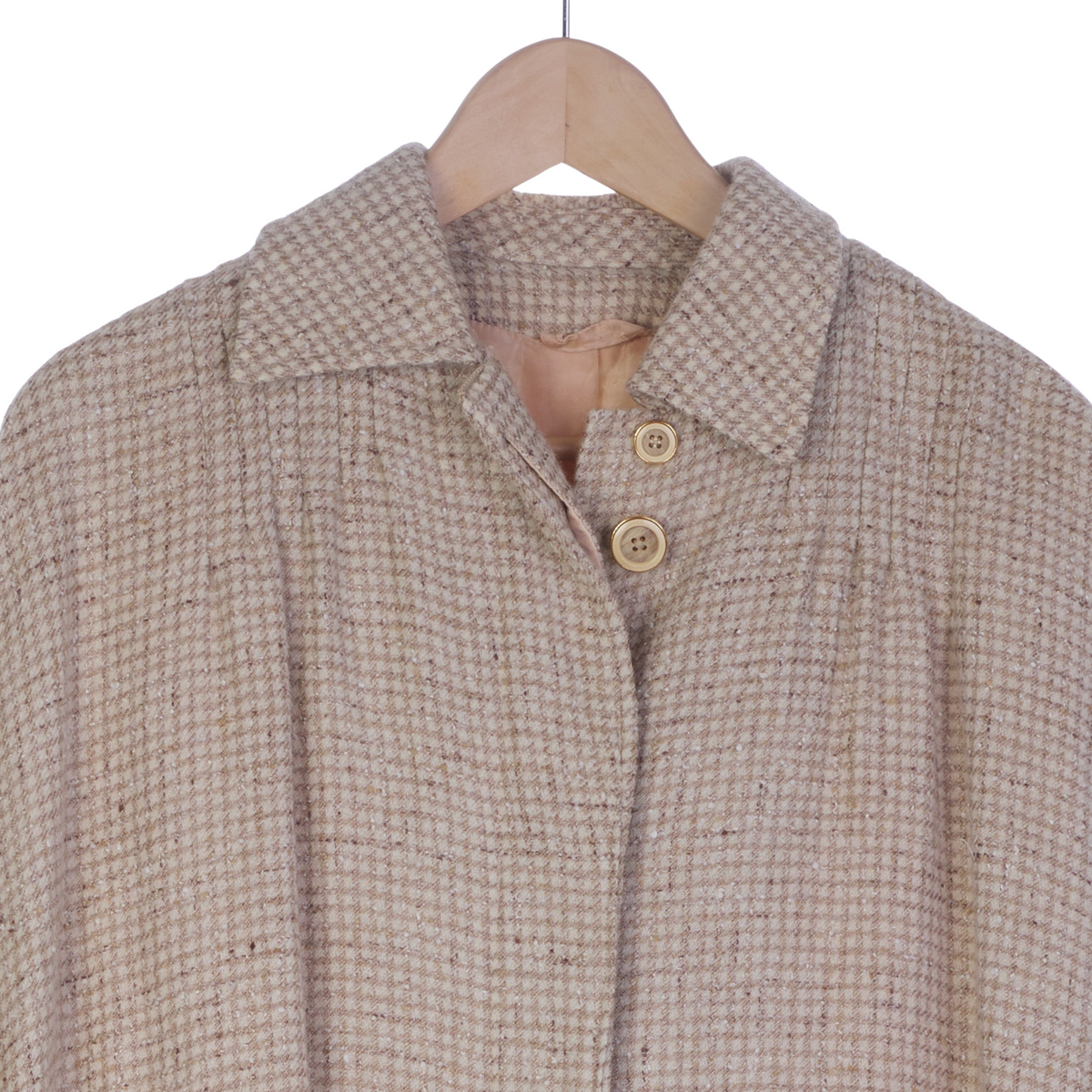 Cojana Wool Blend Cream dog tooth patterned 3/4 Bat Winged Sleeved Coat UK Size 14 - Ava & Iva