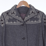 Cojana Wool Grey Embroidered Long Sleeved Coat UK Size 16.