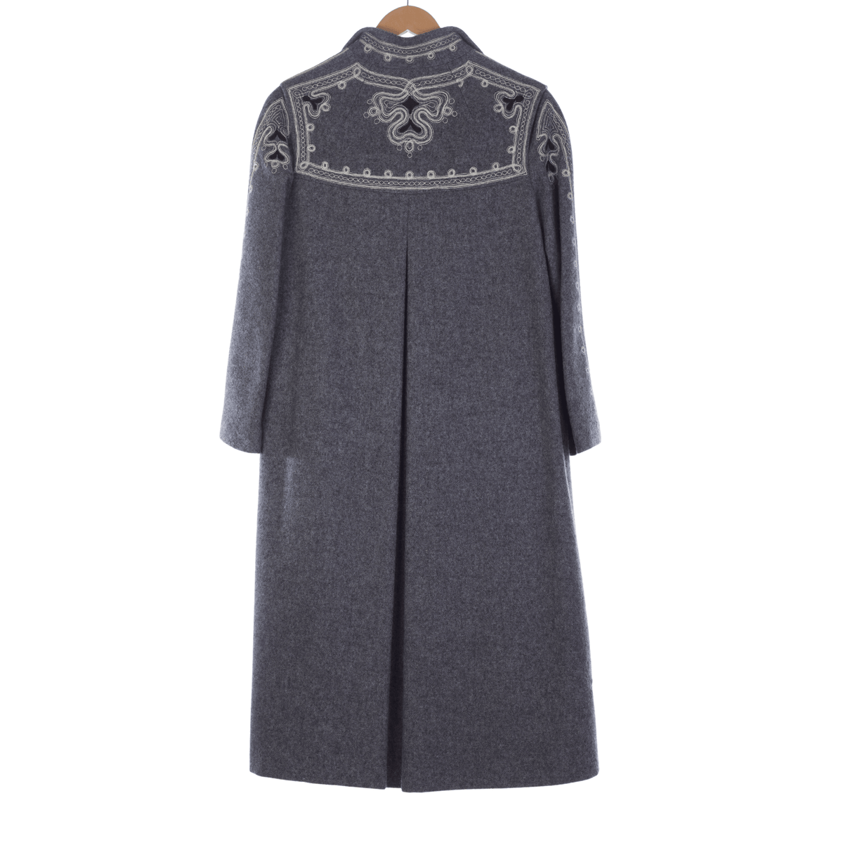 Cojana Wool Grey Embroidered Long Sleeved Coat UK Size 16. - Ava & Iva