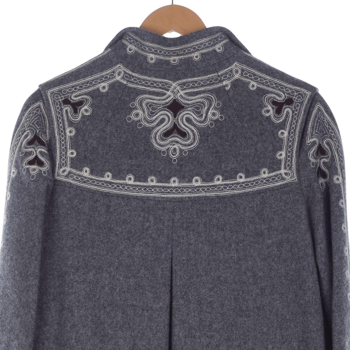 Cojana Wool Grey Embroidered Long Sleeved Coat UK Size 16. - Ava & Iva