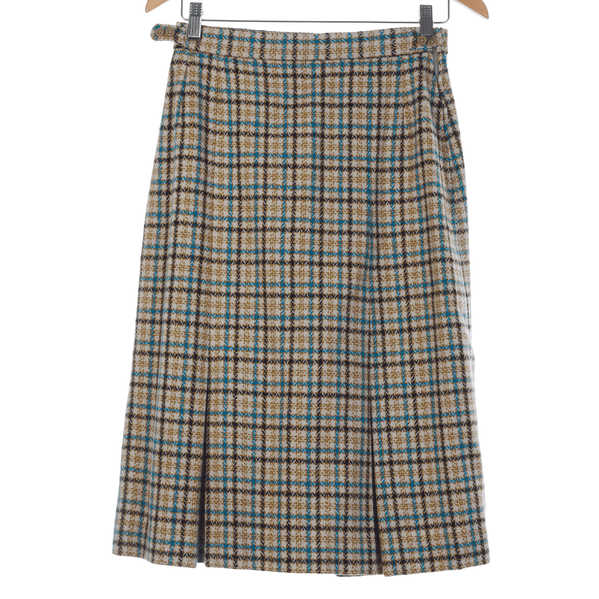 DAKS Cream Vintage Teal & Black Wool Knee Length Skirt UK Size 10 - Ava & Iva