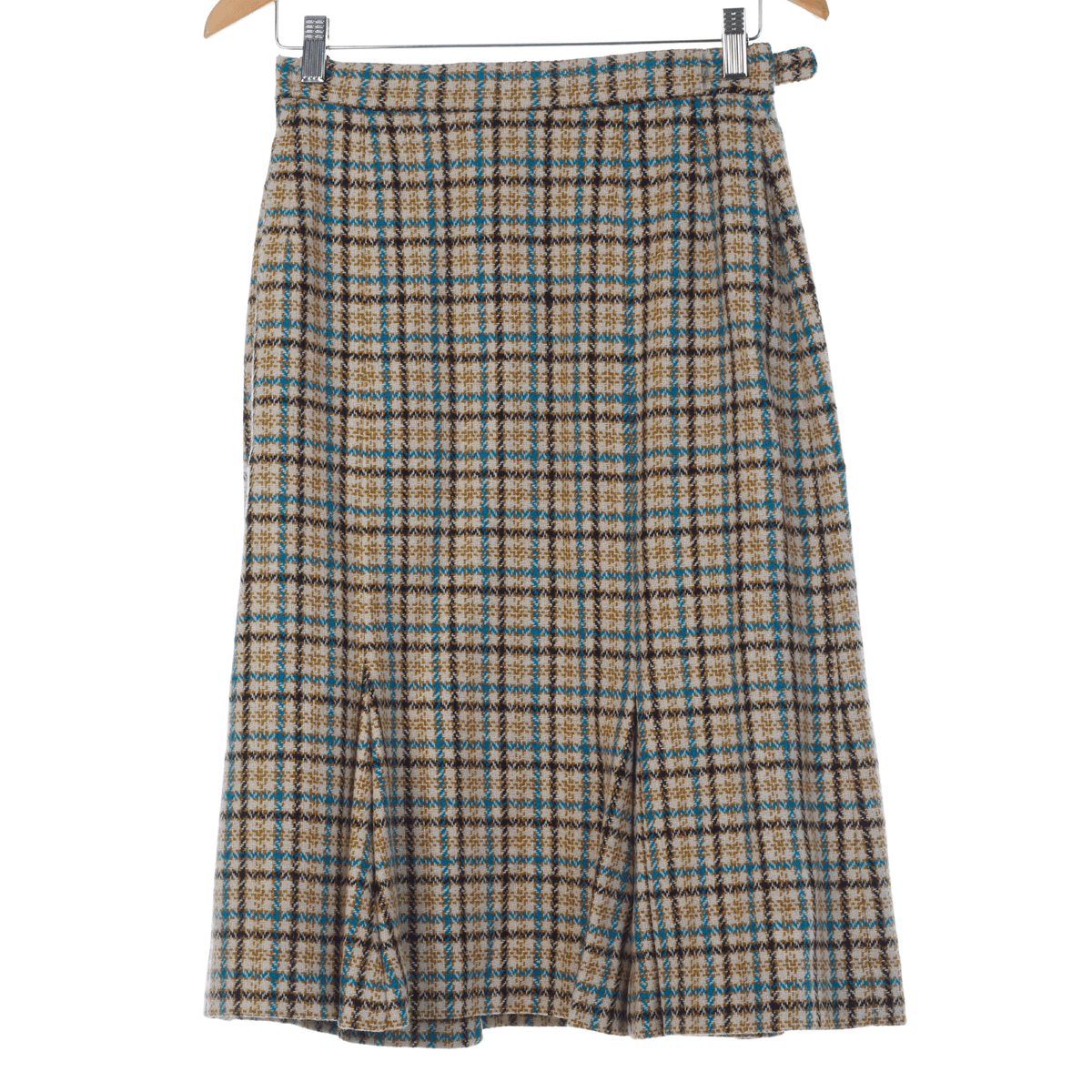 DAKS Cream Vintage Teal & Black Wool Knee Length Skirt UK Size 10 - Ava & Iva