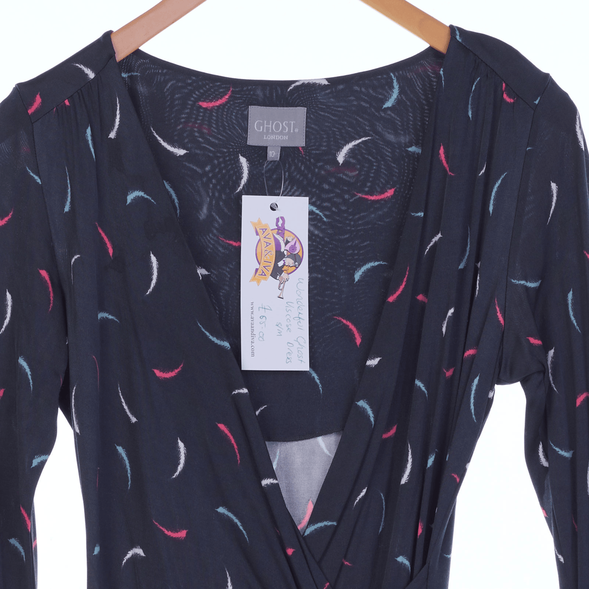 Ghost Dark Grey Patterned Long Sleeved Dress UK Size 10 - Ava & Iva