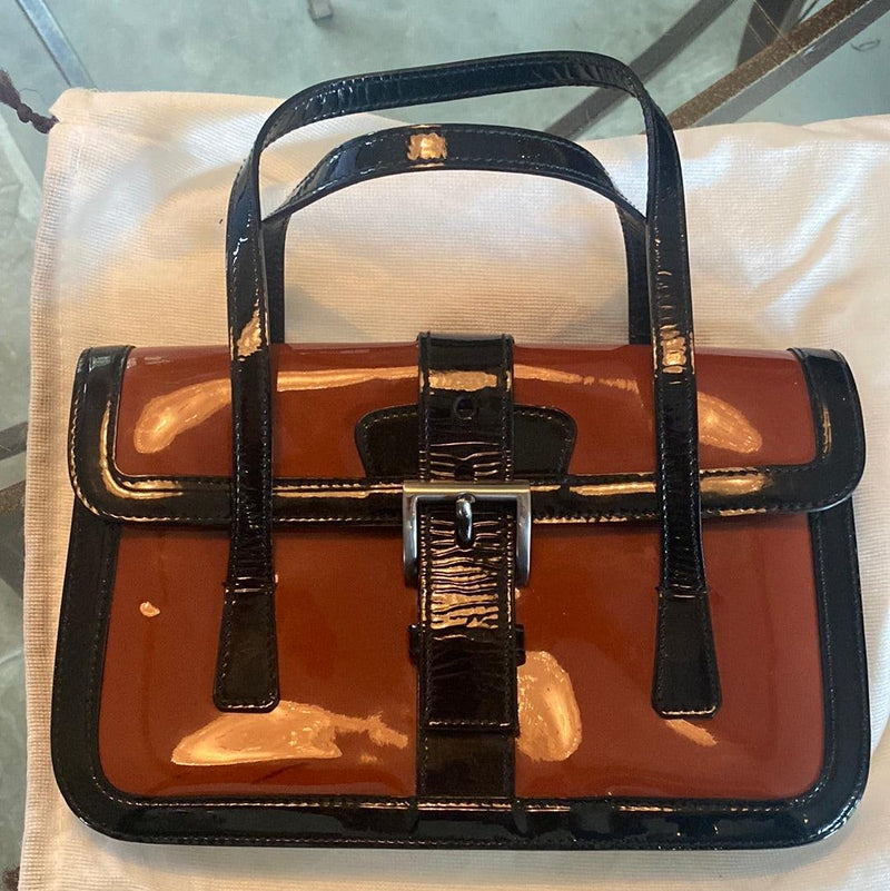 Prada Black and Tan Patent Bag - Ava & Iva