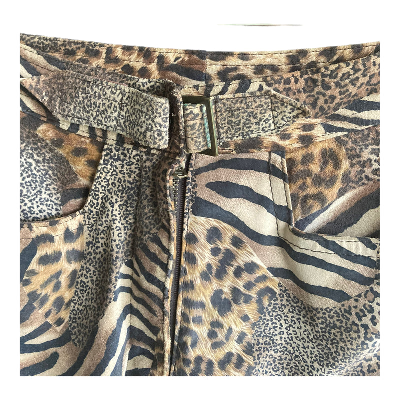 Leather Leopard Print 3/4 Length Jeans UK Size 10