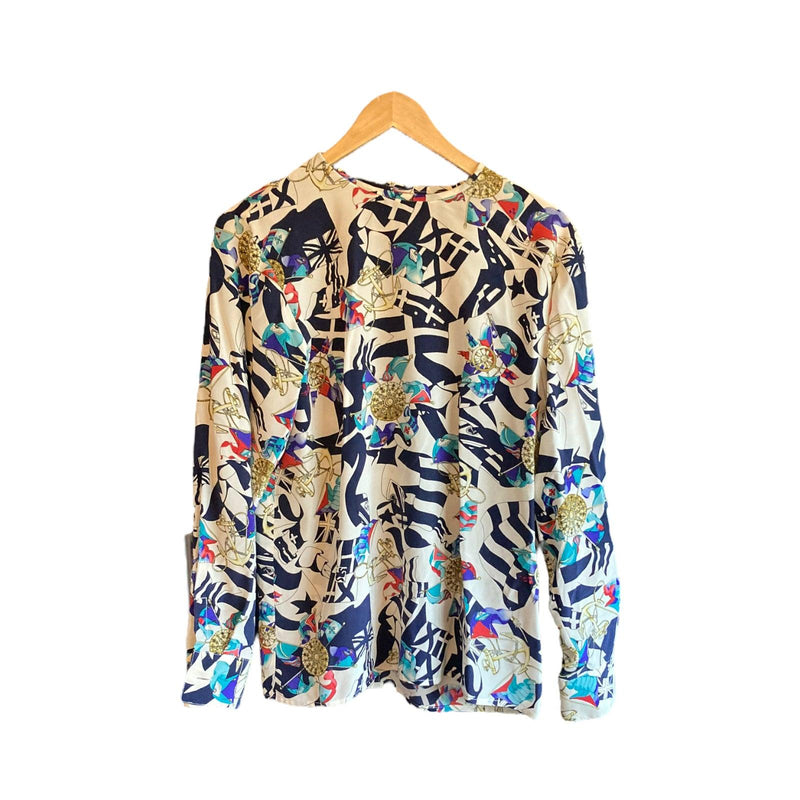 Rickie Freeman Silk Multi-Coloured Long Sleeved Top & Matching Jacket UK Size 14 - Ava & Iva