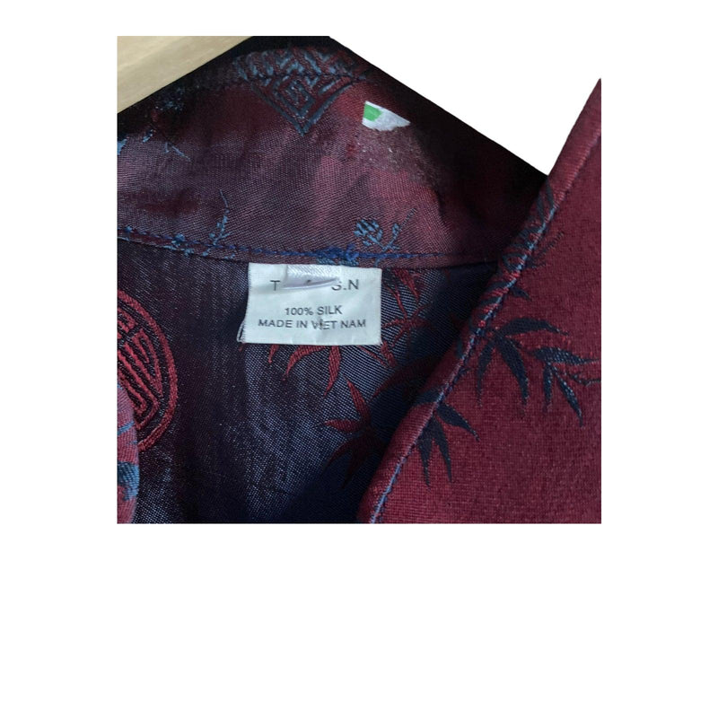 Silk Burgundy & Navy Sleeveless Long Overshirt UK Size 10