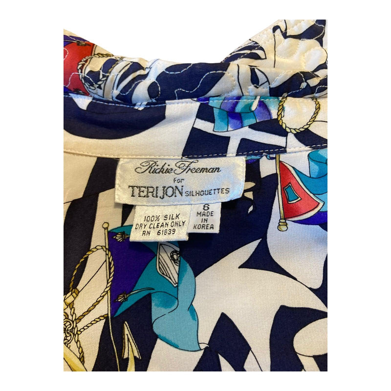 Rickie Freeman Silk Multi-Coloured Long Sleeved Top & Matching Jacket UK Size 14 - Ava & Iva