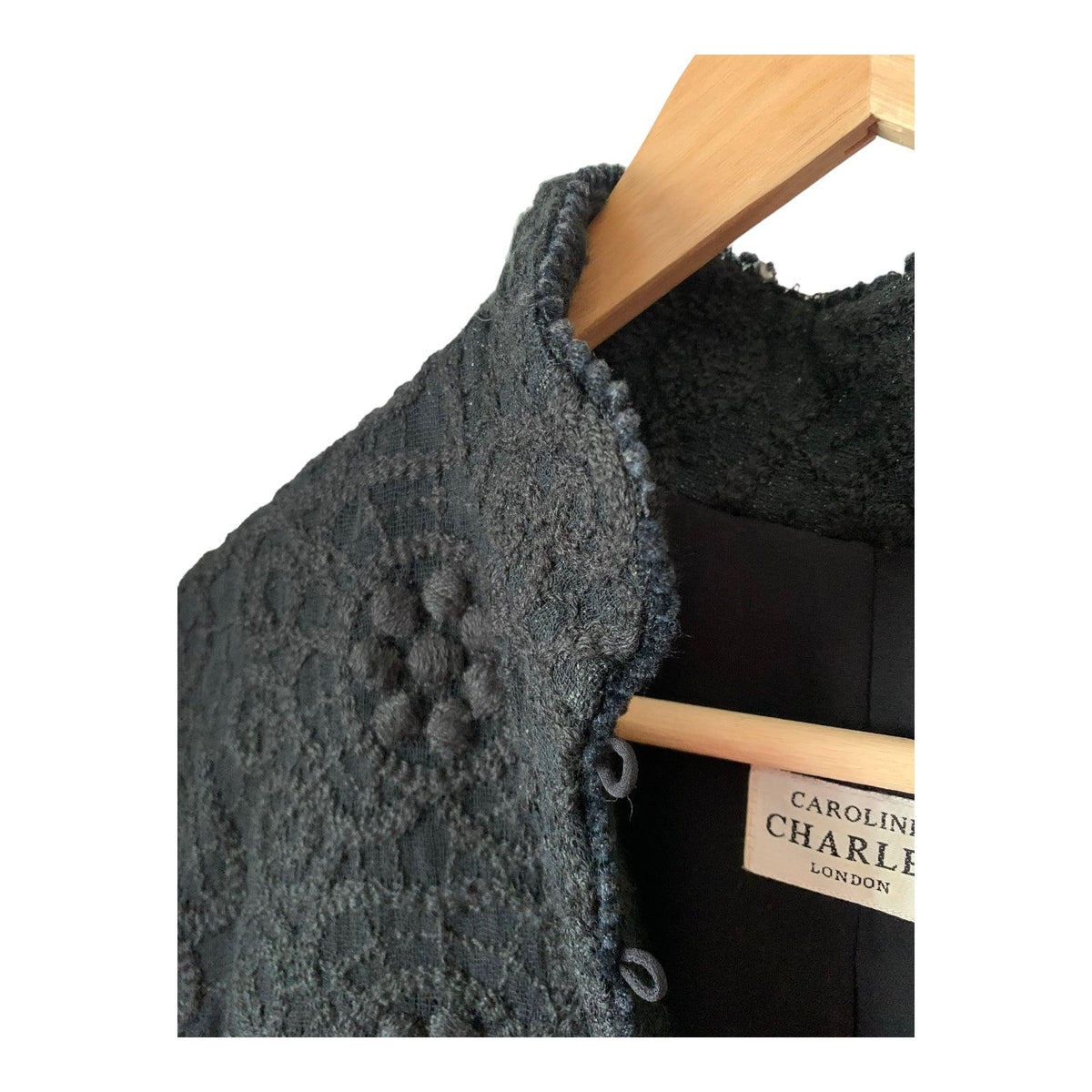 Caroline Charles Wool Blend Embroidered Black Long Sleeved Jacket UK Size 14 - Ava & Iva