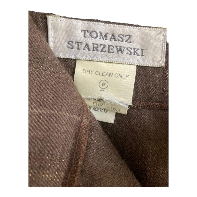 Tomasz Starzewski Wool Brown Pinstripe Trousers UK Size 16 - Ava & Iva