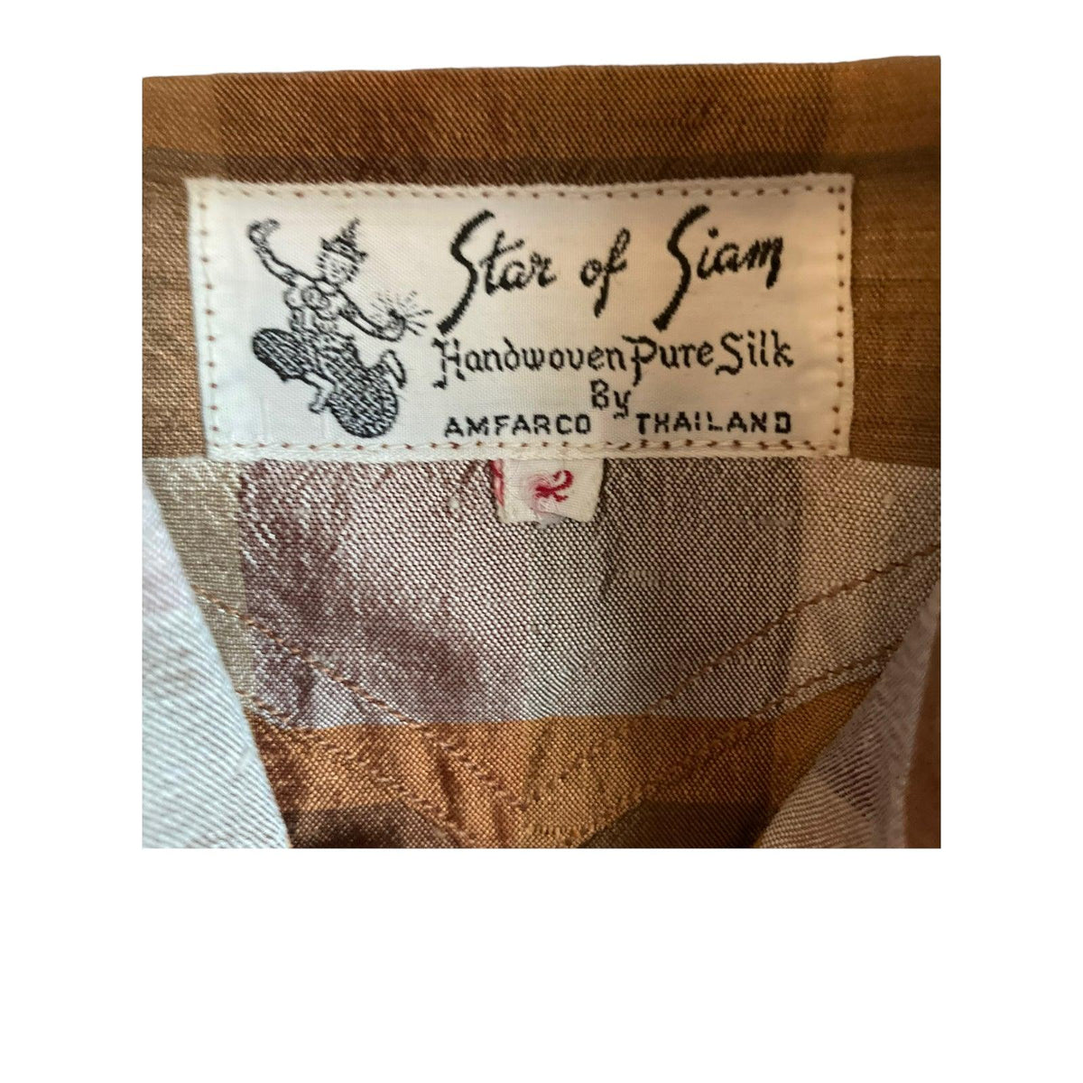 Star of Siam Handwoven Silk Short Sleeved Rust & Cream Checked Blouse UK Size 12/14 - Ava & Iva