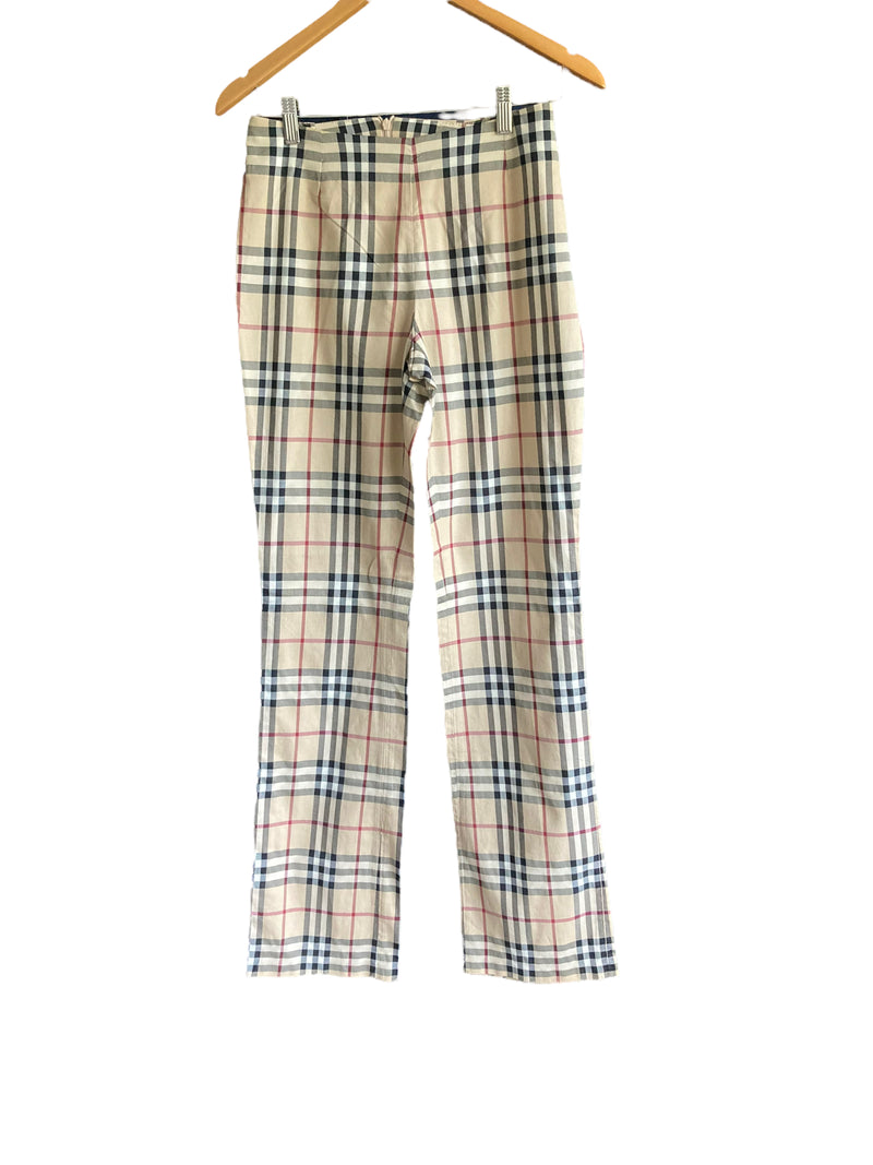 Burberry Cotton Classic Cream Checked Pattern Trousers UK Size 8