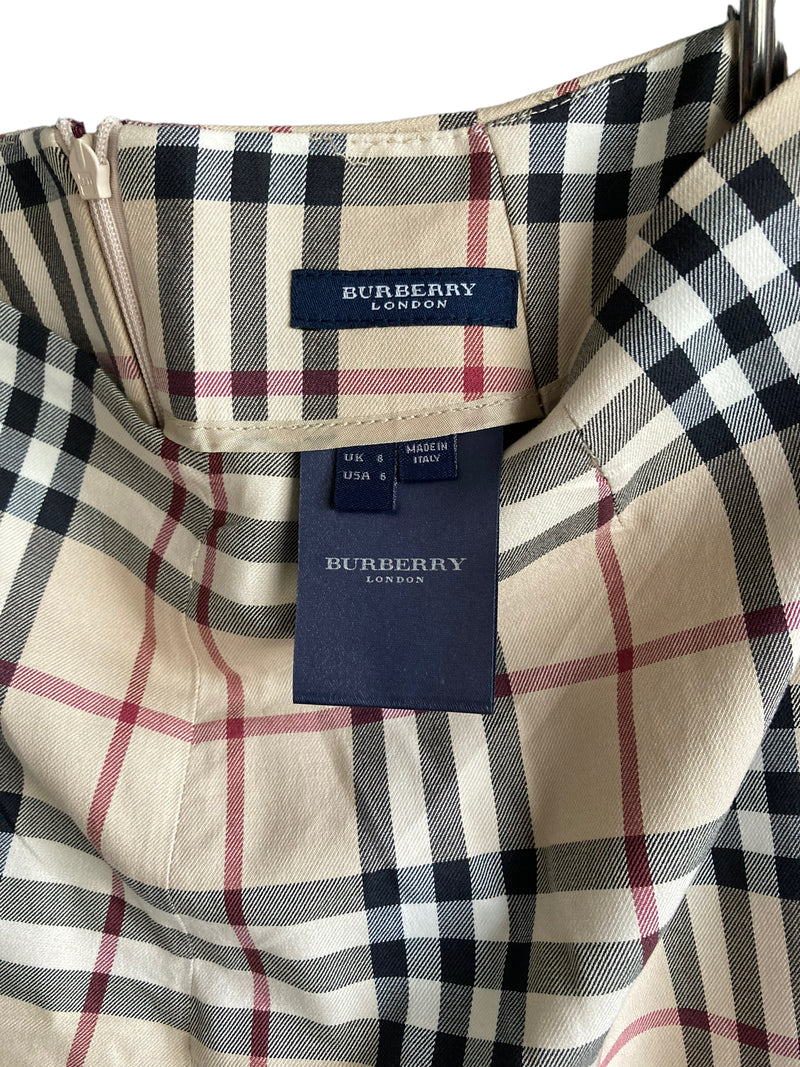 Burberry Cotton Classic Cream Checked Pattern Trousers UK Size 8