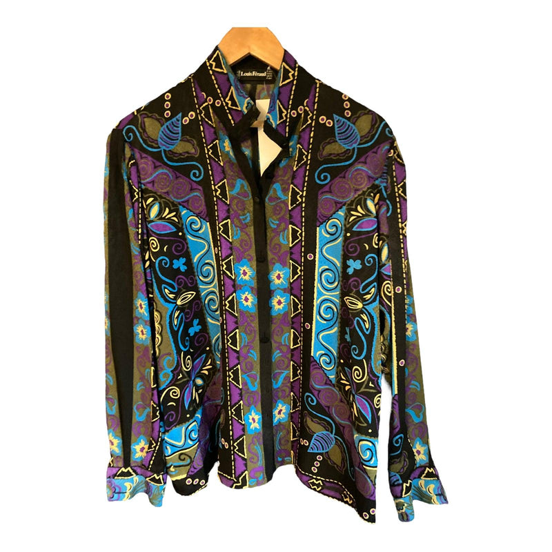 Louis Feraud Silk Multi-Coloured Long Sleeved Blouse UK Size 16 - Ava & Iva