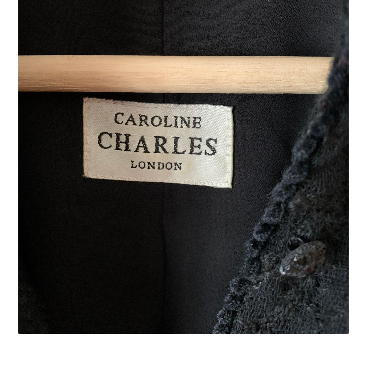 Caroline Charles Wool Blend Embroidered Black Long Sleeved Jacket UK Size 14 - Ava & Iva