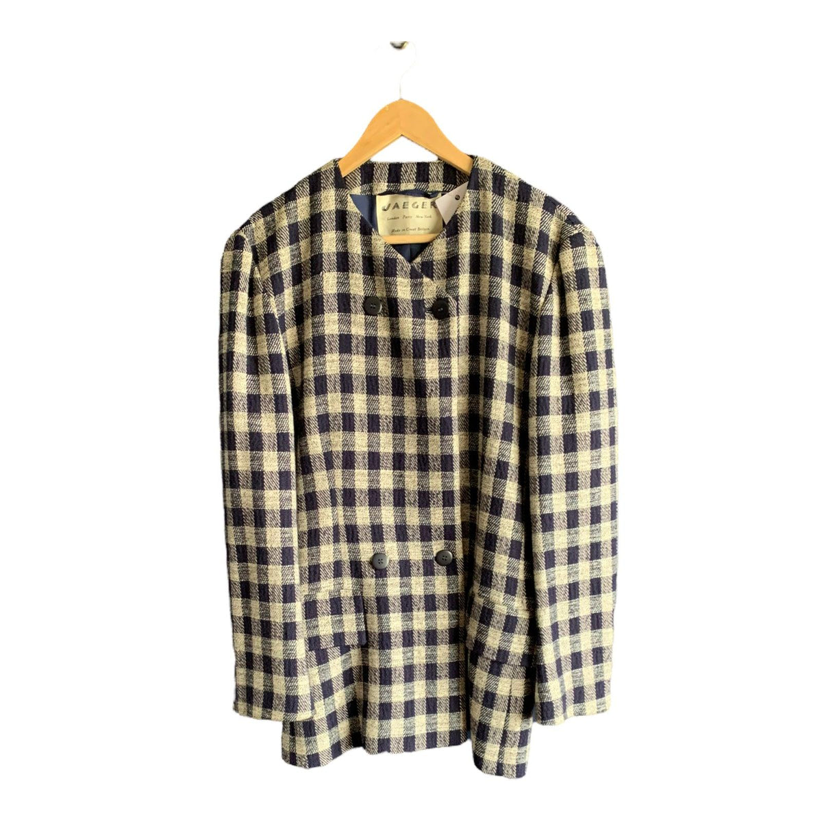 Jaeger Wool Blend Black & White Checked Long Sleeved Jacket UK Size 10 - Ava & Iva