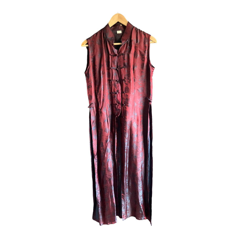 Silk Burgundy & Navy Sleeveless Long Overshirt UK Size 10 - Ava & Iva
