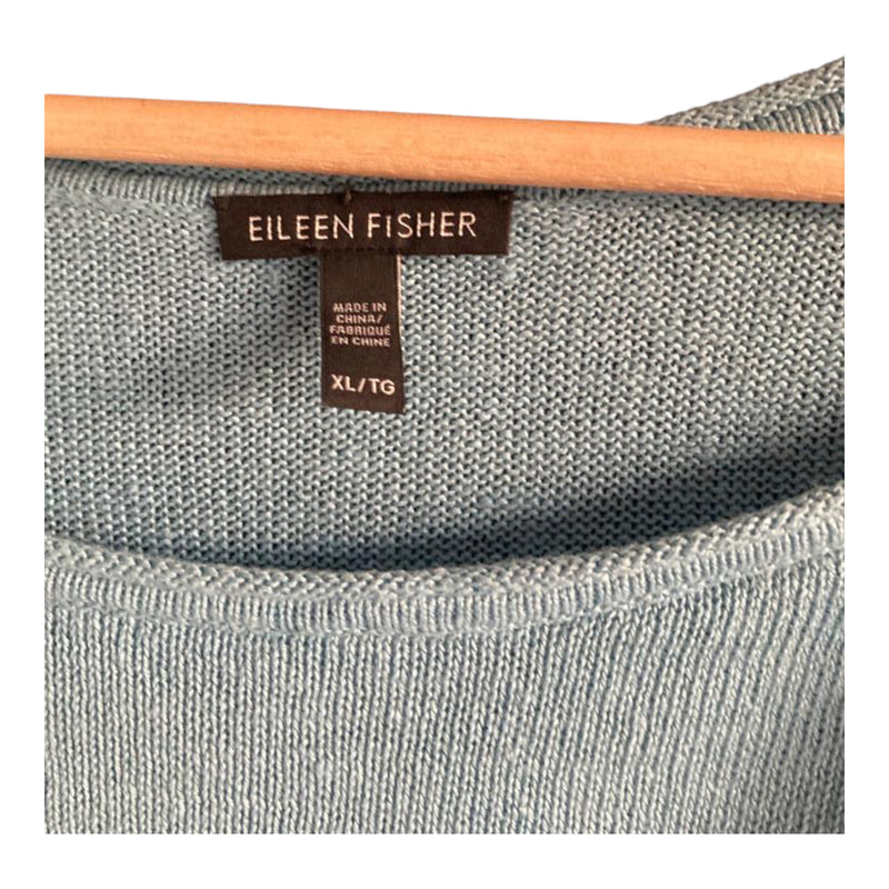 Eileen Fisher Linen Light Blue 3/4 Sleeved Top UK Size 16