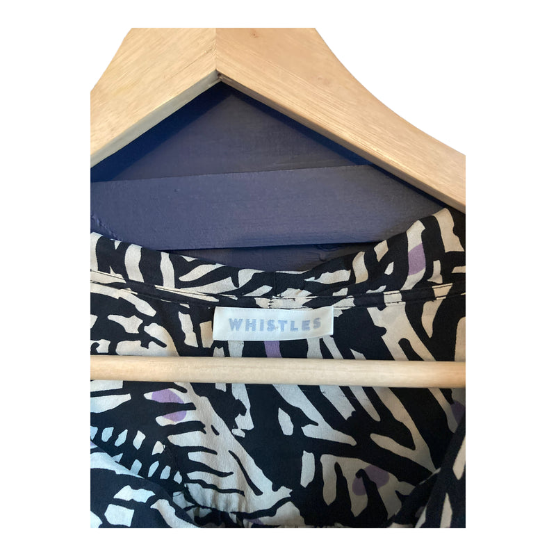 Whistles Silk Short Sleeved Black & Cream Patterned Top UK Size 8