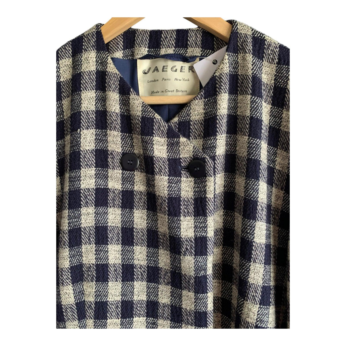 Jaeger Wool Blend Black & White Checked Long Sleeved Jacket UK Size 10 - Ava & Iva