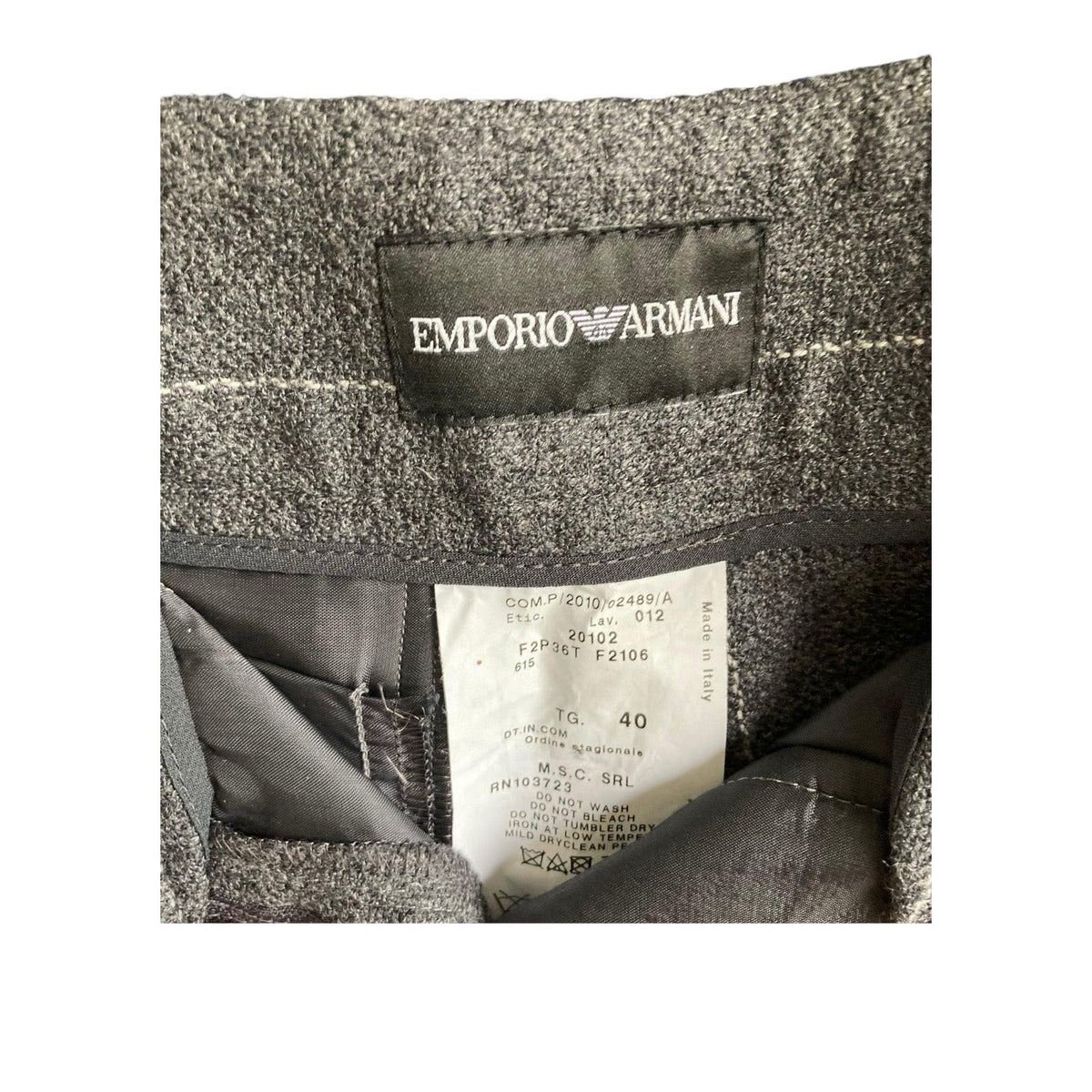 Emporio Armani Wool Grey Pinstripe Trousers UK Size 12 - Ava & Iva