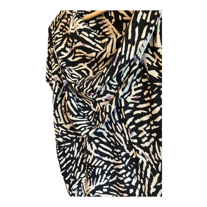 Whistles Silk Short Sleeved Black & Cream Patterned Top UK Size 8