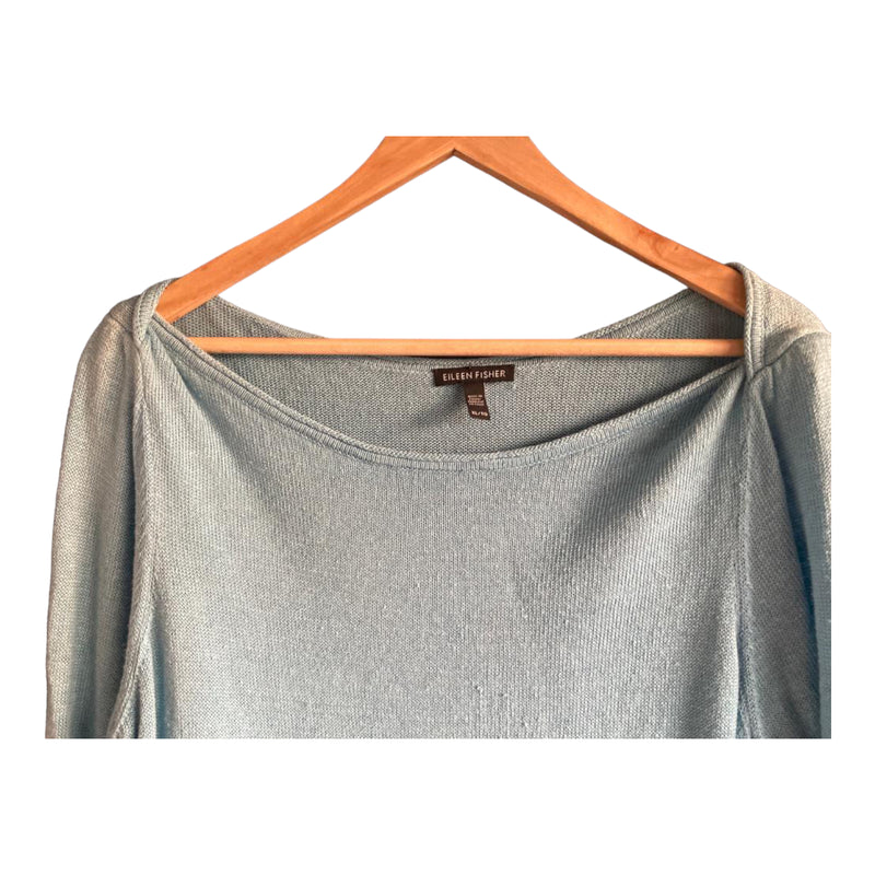 Eileen Fisher Linen Light Blue 3/4 Sleeved Top UK Size 16