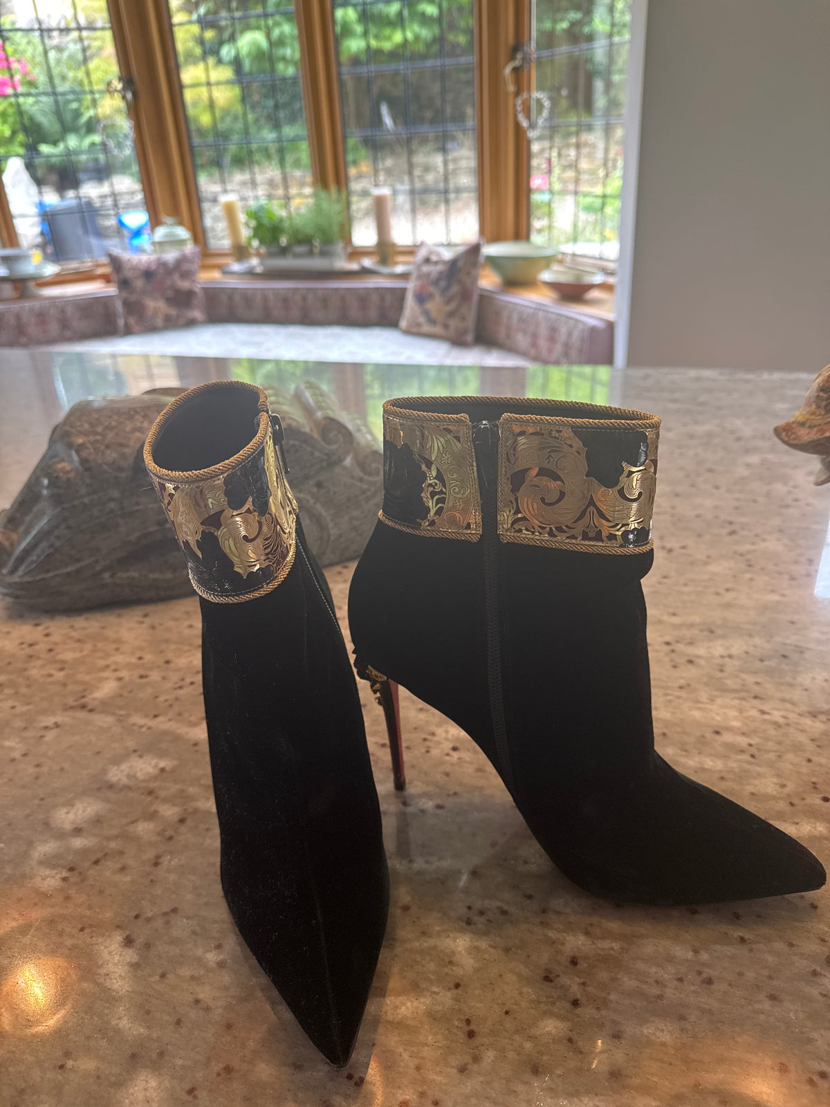 Christian Louboutin Black Velvet Ankle Boots size 38.5