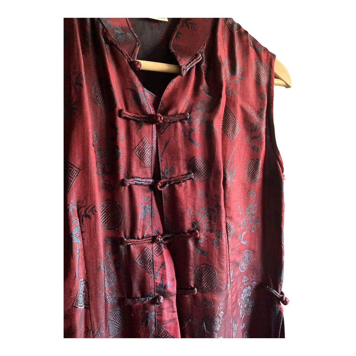 Silk Burgundy & Navy Sleeveless Long Overshirt UK Size 10 - Ava & Iva