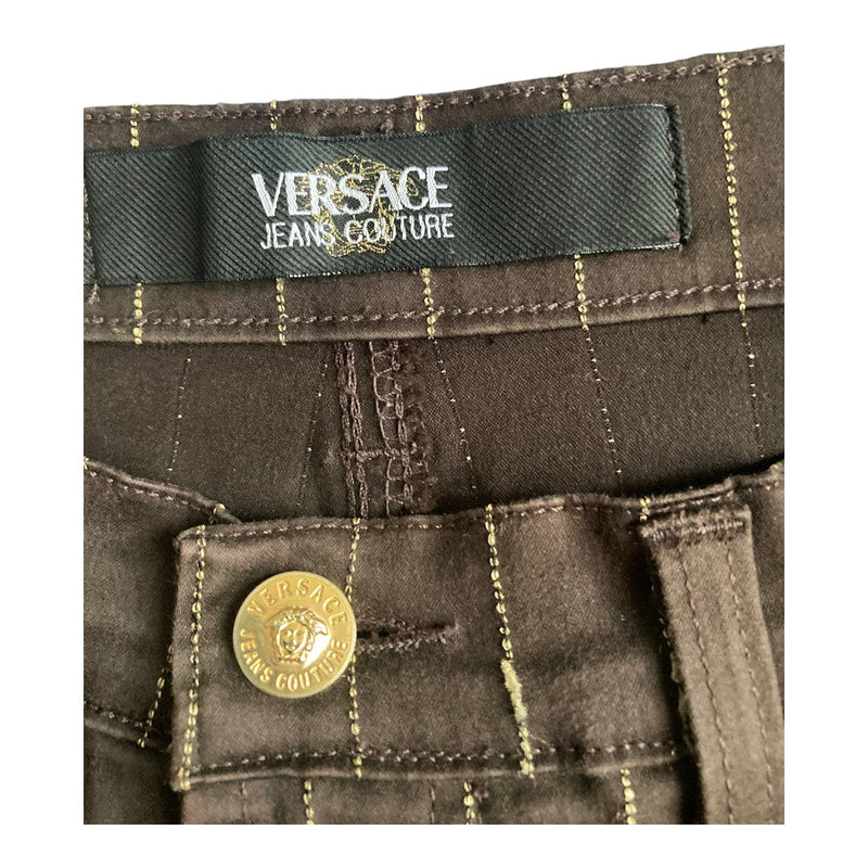 Versace Jeans Couture Brown Pinstriped Jeans UK Size 10 - Ava & Iva