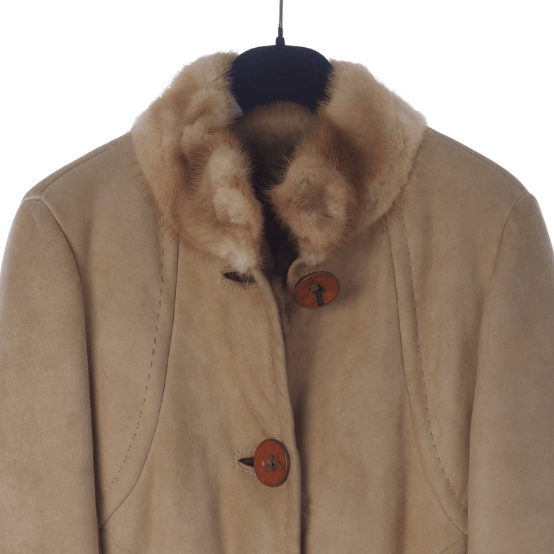 MaxMara Suede Leather Fawn Long Sleeved Coat UK Size 12 - Ava & Iva
