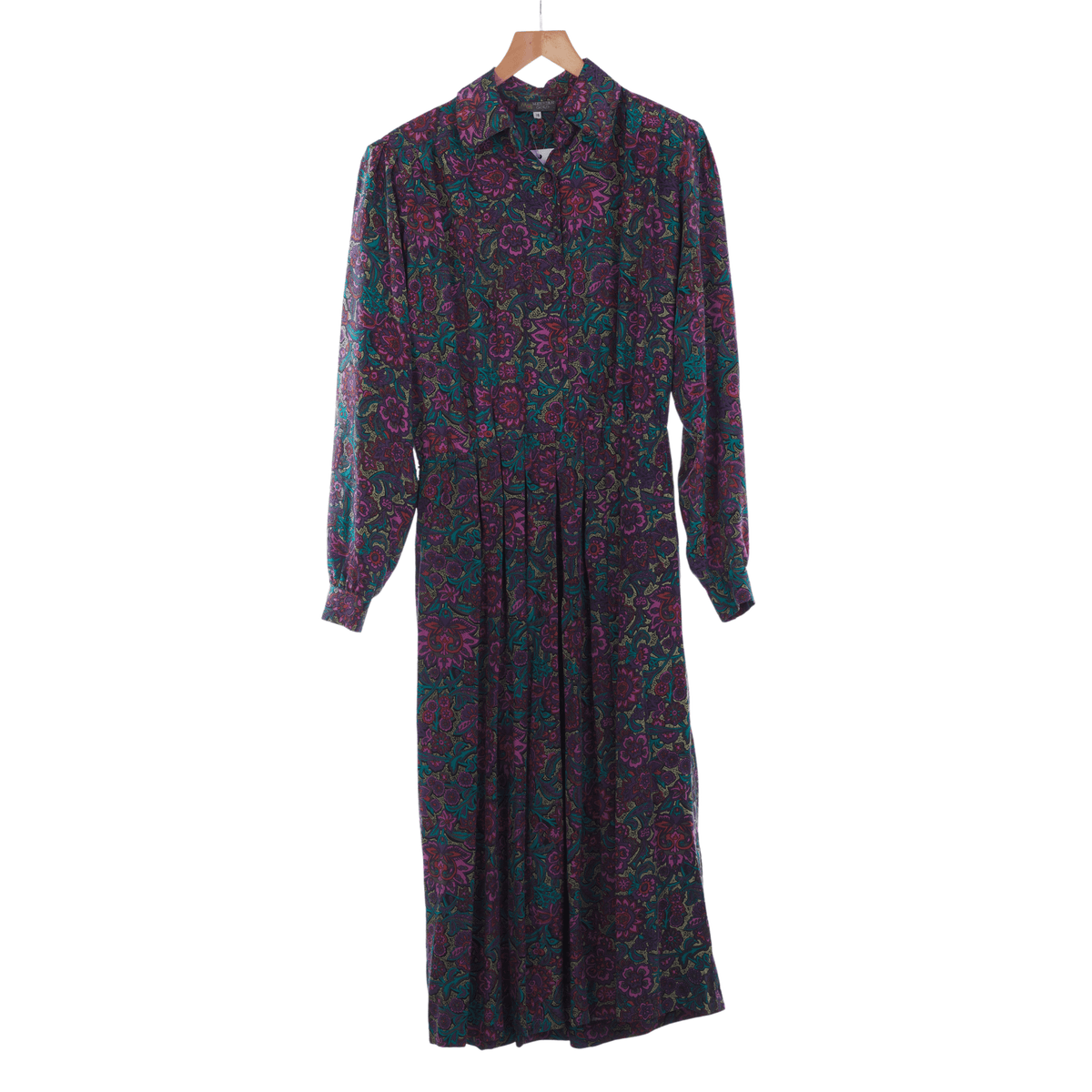 Mexican Gold Silk Multi-Coloured Patterned Long Sleeved Dress UK Size 16 - Ava & Iva