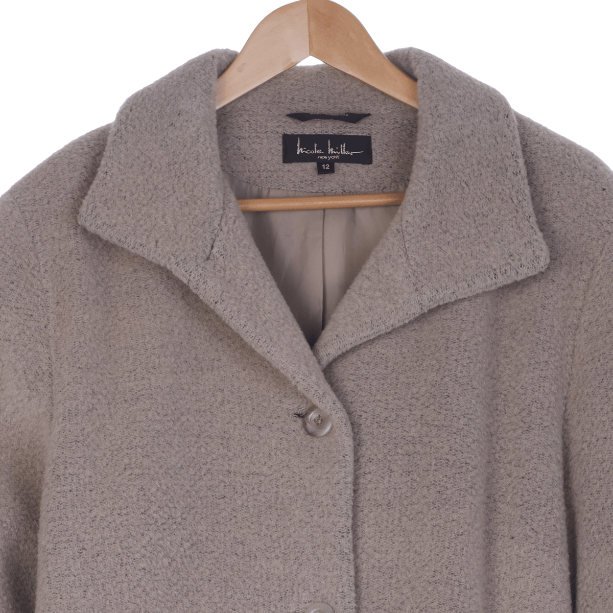 Nicole Miller Mohair Mix Light Grey Long Sleeved Coat UK Size 12 - Ava & Iva