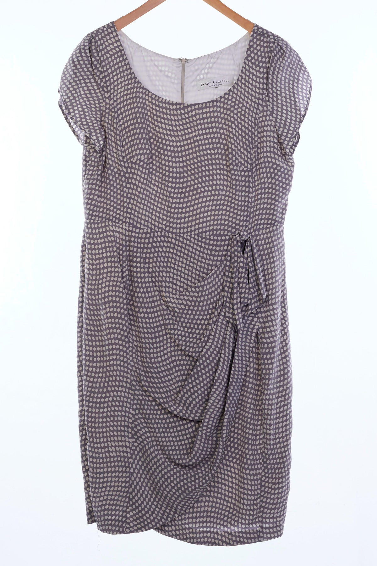 Paddy Campbell 100% Silk Grey Spotted Short Sleeved Dress UK Size 16 - Ava & Iva