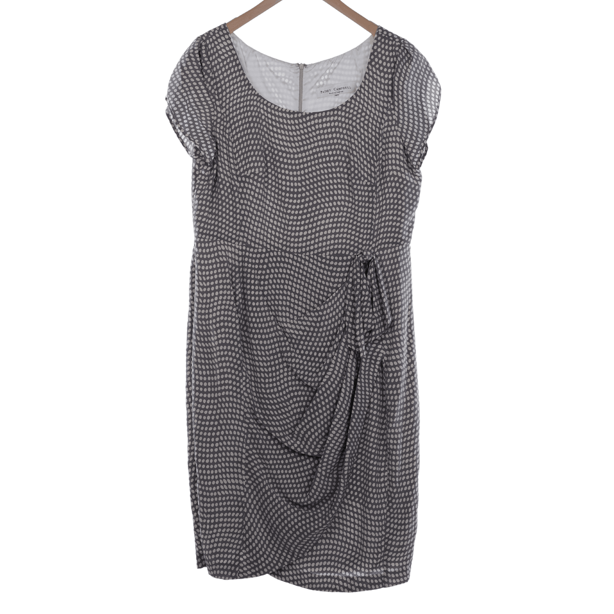 Paddy Campbell 100% Silk Grey Spotted Short Sleeved Dress UK Size 16 - Ava & Iva