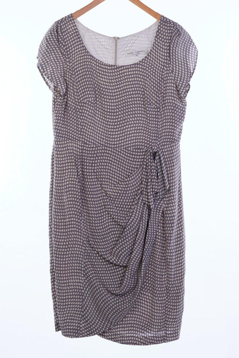 Paddy Campbell 100% Silk Grey Spotted Short Sleeved Dress UK Size 16 - Ava & Iva