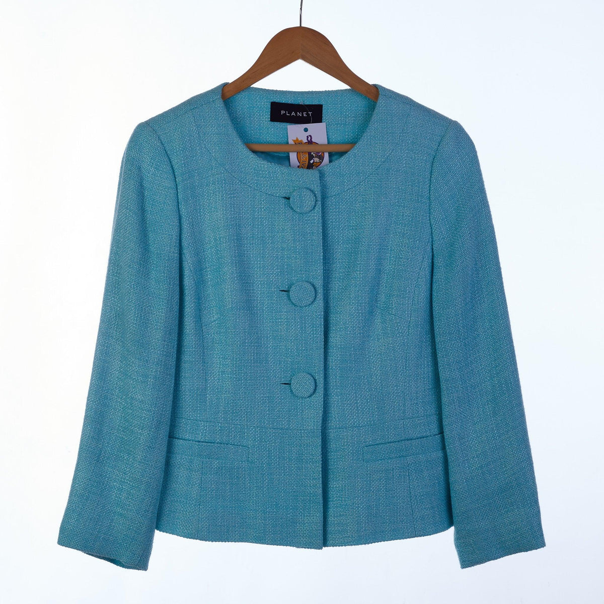 Planet Cotton Blend Turquoise Cropped Jacket UK Size 10 - Ava & Iva