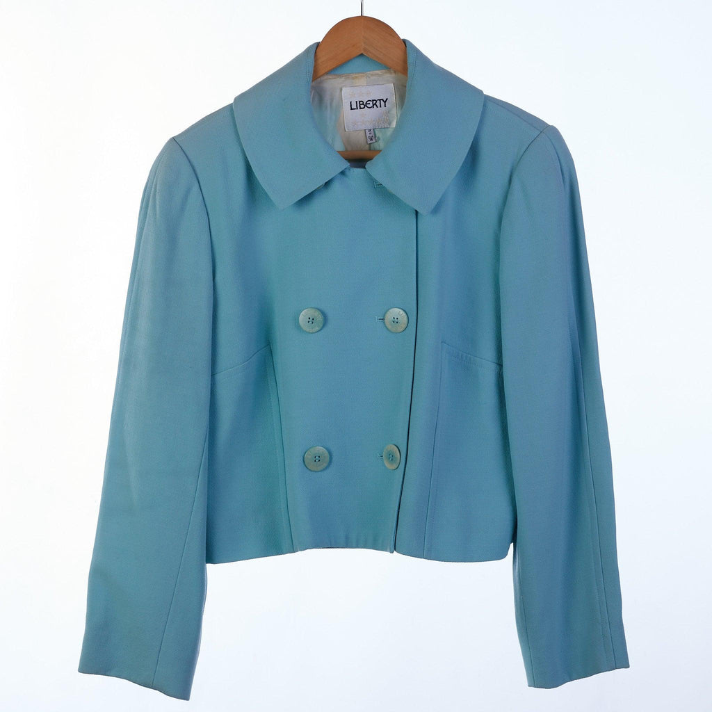 Liberty 100% Wool Light Blue Cropped Jacket UK Size 14 - Ava & Iva