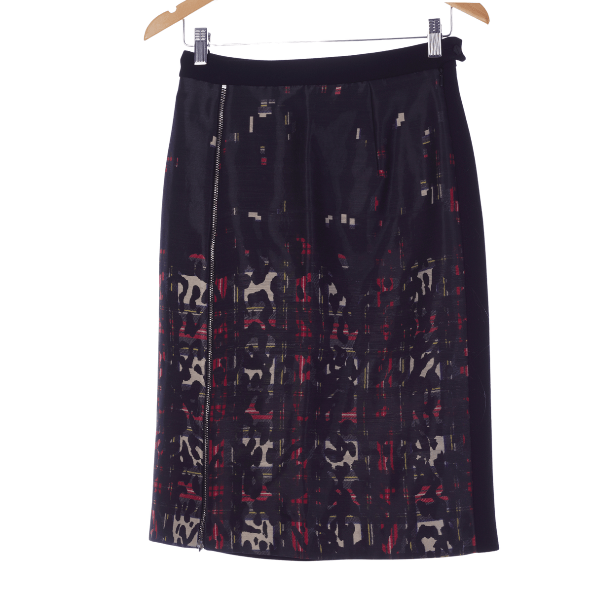 Preen by Thornton Bregazzi Skirt Black with Abstrct Front Panel Wool UK Size 10 - Ava & Iva